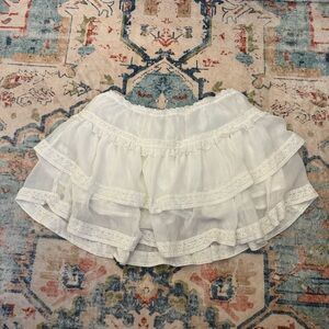 Urban Outfitters White Ruffle Skirt with Lace Detail